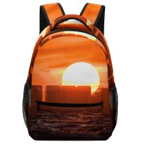 yanfind Children's Backpack Golden Silhouettes Scenery Clouds Sunset Landscape Evening Buildings Boat Silhouetted Preschool Nursery Travel Bag