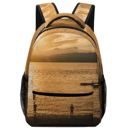 yanfind Children's Backpack Golden Clouds Sunset Landscape Beach Boat Silhouetted Outdoors Seashore Reflection Sky Preschool Nursery Travel Bag