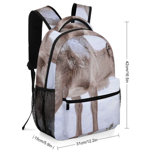 yanfind Children's Backpack Frozen Deer Frost Wild Covered Frosty Winter Reindeer Lapland Wildlife Buck Antlers Preschool Nursery Travel Bag