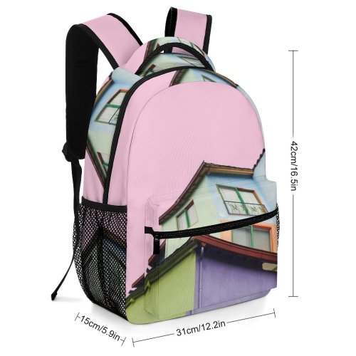 yanfind Children's Backpack Estate Design Home Scenery Roofs Landscape Daylight Daytime Colorful Buildings Items Preschool Nursery Travel Bag