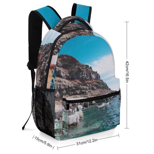 yanfind Children's Backpack Bay Santorini Tourist Tourism Coast Europe Vacation Landscape Travel Leisure Island Beach Preschool Nursery Travel Bag