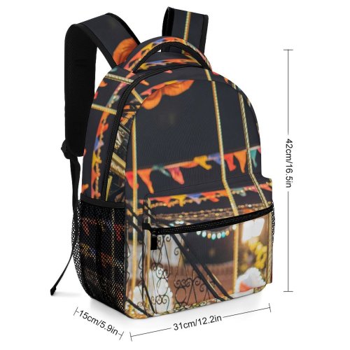 yanfind Children's Backpack Festive Pony Fair Festival Park Carousel Entertainment Rotation City Street Tourism Preschool Nursery Travel Bag