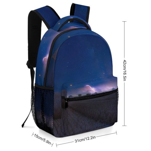yanfind Children's Backpack Farm Dark Rural Hay Landscape Evening Hayfield Travel Farmland Bales Field Light Preschool Nursery Travel Bag