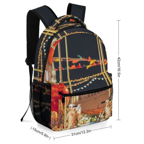 yanfind Children's Backpack Festive Landmark Fair Festival Park Carousel Entertainment Pony City Rotation Street Preschool Nursery Travel Bag