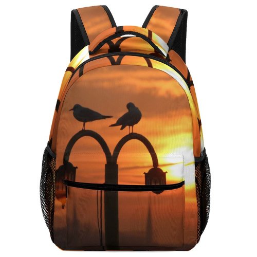 yanfind Children's Backpack Backlit Dark Seagull Lamp Clouds Sunset Landscape Daylight Evening Travel Light Lamppost Preschool Nursery Travel Bag