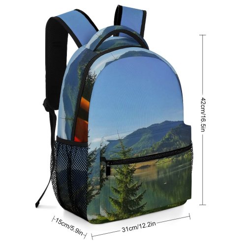 yanfind Children's Backpack Forest Scenery Clouds Tent Grass Landscape Daylight Mountains Daytime Sight Lakeside Outdoors Preschool Nursery Travel Bag