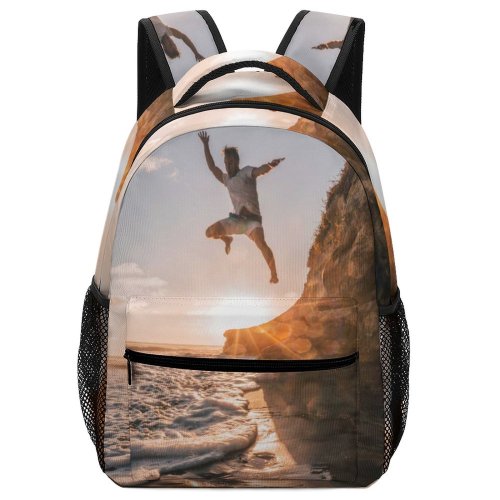 yanfind Children's Backpack Golden Sand Jumping Clouds Sunset Landscape Sunrays Beach Outdoors Hour Preschool Nursery Travel Bag