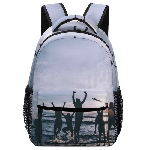 yanfind Children's Backpack Fun Sea Leisure Beach Shore Seashore Silhouette Happiness Friends Free Ocean Friendship Preschool Nursery Travel Bag