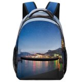 yanfind Children's Backpack Bay City Sunset Evening Travel Colorful Light Nightsky Boat River Transportation Outdoors Preschool Nursery Travel Bag