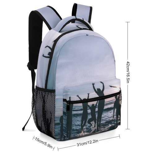 yanfind Children's Backpack Fun Sea Leisure Beach Shore Seashore Silhouette Happiness Friends Free Ocean Friendship Preschool Nursery Travel Bag