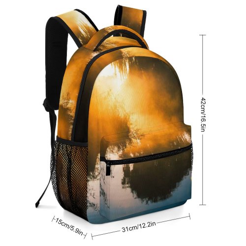 yanfind Children's Backpack Golden Fog Forest Sunset Landscape Evening Light Mist Sunrise River Outdoors Preschool Nursery Travel Bag
