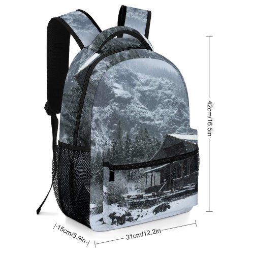 yanfind Children's Backpack Building Cottage Movie Housing Forest Pictures Outdoors Austria Grey Snow Tree Preschool Nursery Travel Bag