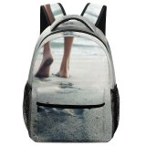 yanfind Children's Backpack Dress Focus Sand Footsteps Vacation Barefoot Lady Beach Footprint Seashore Walk Preschool Nursery Travel Bag