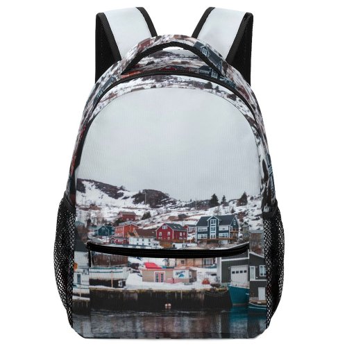yanfind Children's Backpack Frozen Winter Fog Coast Rural Silent Season Scenery Seafront Coastline Country Landscape Preschool Nursery Travel Bag