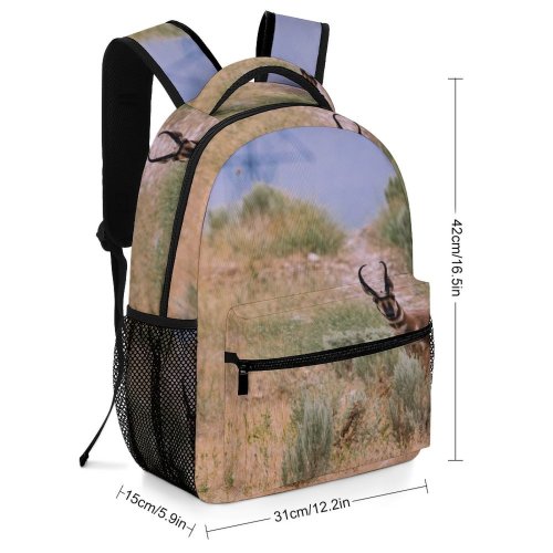 yanfind Children's Backpack Grassland Outdoors Landscape Daylight Deer Bushes Park Grass Horns Wild Daytime Wildlife Preschool Nursery Travel Bag