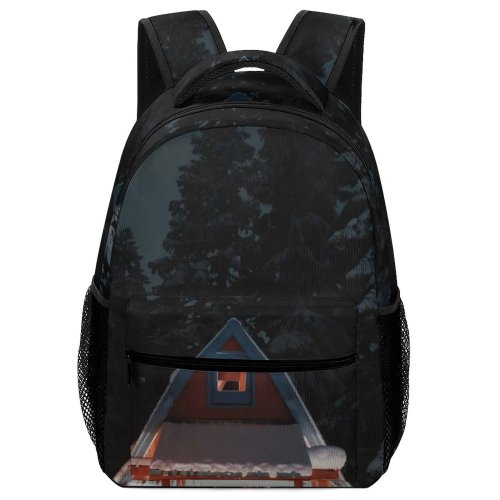 yanfind Children's Backpack Frozen Winter Family Hut Forest Wood Landscape December Travel Pine Light Conifer Preschool Nursery Travel Bag