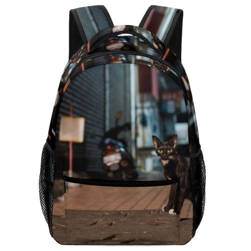 yanfind Children's Backpack Pavement Eyes Cat Night Street Urban Lights Alley Whiskers Motorcycle Preschool Nursery Travel Bag