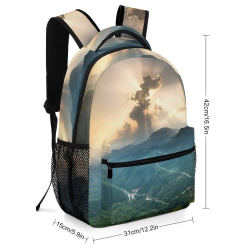 yanfind Children's Backpack Backlit Fog Beautiful Forest Scenery Clouds Sunlight Sunset Grass Landscape Daylight Evening Preschool Nursery Travel Bag