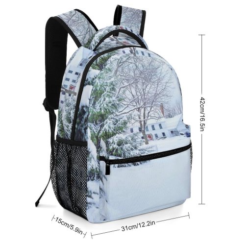 yanfind Children's Backpack Frozen Winter Snowfall Home Season Residential Wood Landscape Snow Snowy Outdoors Preschool Nursery Travel Bag
