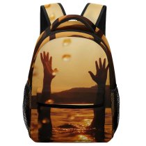 yanfind Children's Backpack Golden Silhouettes H Underwater Hands Sunset Landscape Mountains Drowning Sunrise Preschool Nursery Travel Bag