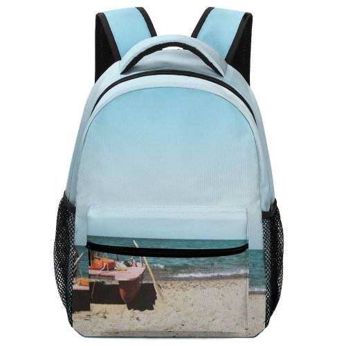 yanfind Children's Backpack Fair Coast Sand Scenery Coastline Landscape Daylight Daytime Beach Boat Outdoor Preschool Nursery Travel Bag