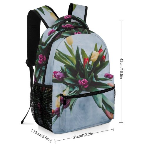 yanfind Children's Backpack Flower Tulip  Flora Plant Rose Bouquet Arrangement Ornament Spring Leaf Purple Preschool Nursery Travel Bag