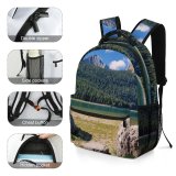 yanfind Children's Backpack Forest Clouds Placid Grass Landscape Daylight Travel Pine Outdoors Scenic Woods Lake Preschool Nursery Travel Bag