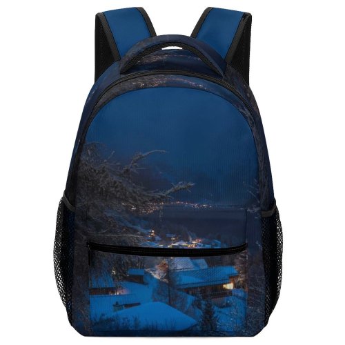 yanfind Children's Backpack Frozen Winter Beautiful Dark Lights Season Wood Landscape Mountains Evening Travel Flashlight Preschool Nursery Travel Bag