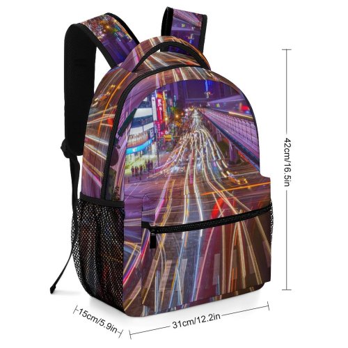 yanfind Children's Backpack Expressway Street City Time Lights Downtown Lapse Fast Traffic Evening Light Preschool Nursery Travel Bag
