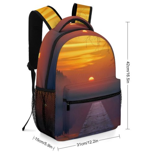 yanfind Children's Backpack Backlit Fog Clouds Sunset Landscape Evening  Boat Dock Silhouetted Foggy Outdoors Preschool Nursery Travel Bag