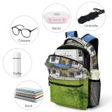 yanfind Children's Backpack Family Beautiful Estate Home Residential Grass Sunny Yard Landscaping Gardening Real Building Preschool Nursery Travel Bag