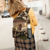 yanfind Children's Backpack Grass Wild   Jungle Portrait Hunter Wildlife Danger Reflection River Cat Preschool Nursery Travel Bag