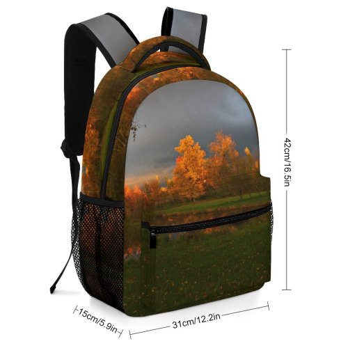 yanfind Children's Backpack Fall Golden Sky Clouds Pond Stormy Trees Forest Natural Landscape Leaf Tree Preschool Nursery Travel Bag
