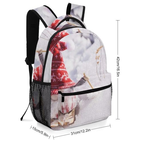 yanfind Children's Backpack Dwarf Frozen Winter Season Gnome Grass Daylight Skiing Skier Snow Snowy Preschool Nursery Travel Bag