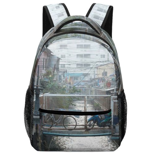 yanfind Children's Backpack Family Street City Canal Flood Travel Storm Demolition Building Boat Urban River Preschool Nursery Travel Bag