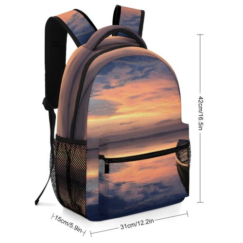 yanfind Children's Backpack Horizon Boat Wooden Outdoors Dawn Quiet Scenic Sky Placid Rowboat Golden Calm Preschool Nursery Travel Bag