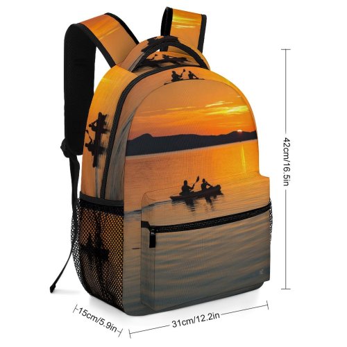 yanfind Children's Backpack Backlit Silhouettes Rowing Clouds Rowboat Sunset Mountains Leisure Beach Peaceful Waters Sunrise Preschool Nursery Travel Bag