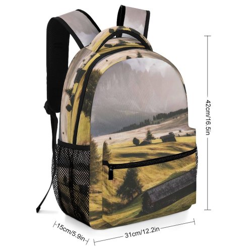yanfind Children's Backpack Farming Farm Fog Rural Clouds Grass Landscape Grassland Daylight Mountains Farmland Field Preschool Nursery Travel Bag