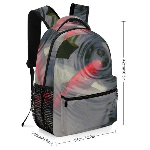 yanfind Children's Backpack Fish Koi Garden Pond Summer Goldfish Leaf Botany Aquatic Plant Reflection Preschool Nursery Travel Bag