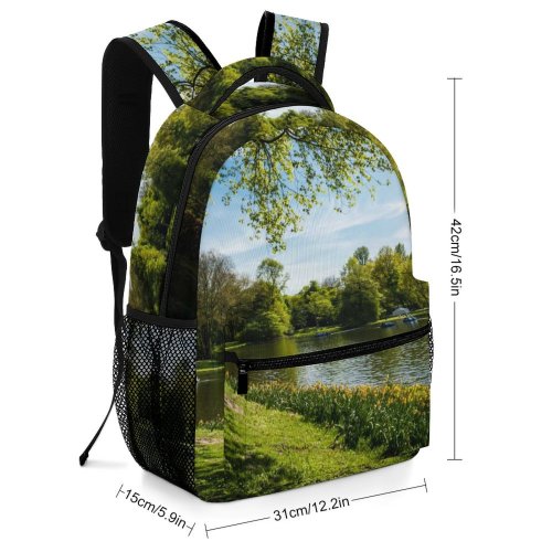 yanfind Children's Backpack Grass Boats Landscape Park Summer River Outdoors Scenic Trees Lake Watercrafts Preschool Nursery Travel Bag