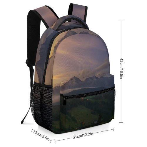 yanfind Children's Backpack Grass Dawn Landscape Mountains Fog Outdoors Trees Lights Houses Mist Clouds Range Preschool Nursery Travel Bag