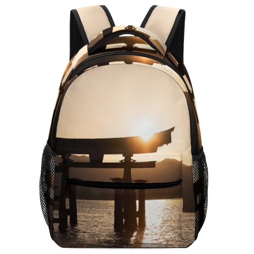 yanfind Children's Backpack Backlit Sunset Landscape Evening Pier Light Beach  Boat Silhouetted Lake Reflection Preschool Nursery Travel Bag