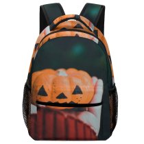 yanfind Children's Backpack Festive Focus Scary Pumpkin Season Depth Autumn Halloween Field Still Preschool Nursery Travel Bag