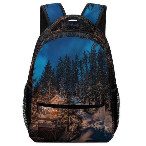 yanfind Children's Backpack Frozen Tree Winter Dark Forest Wood Landscape Evening December Travel Light Snow Preschool Nursery Travel Bag