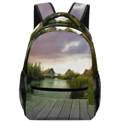 yanfind Children's Backpack Cdwaldi Kitazume Footbridge Dutch Reed Strw Houses Ocean Sailing Port Creek Fall Preschool Nursery Travel Bag