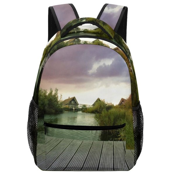 yanfind Children's Backpack Cdwaldi Kitazume Footbridge Dutch Reed Strw Houses Ocean Sailing Port Creek Fall Preschool Nursery Travel Bag