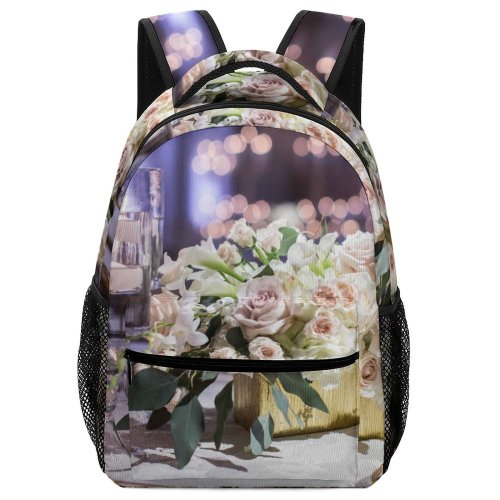 yanfind Children's Backpack Elegant Focus Bouquet Candles Flowers Depth Reception Roses Field Event Preschool Nursery Travel Bag