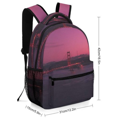 yanfind Children's Backpack Golden Dark Gate Lights Francisco Landscape Evening Infrastructure Transportation Horizon Preschool Nursery Travel Bag