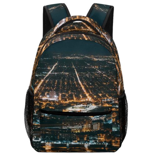 yanfind Children's Backpack Above From Urban Evening Chicago City Illuminated Lights Downtown  Cityscape Bird's Preschool Nursery Travel Bag