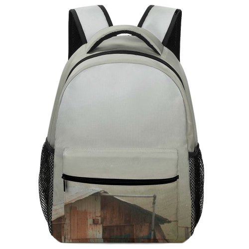 yanfind Children's Backpack Grass Fog Hut Field Foggy Gloomy Murky Hazy Rural Shack Wooden Cabin Preschool Nursery Travel Bag